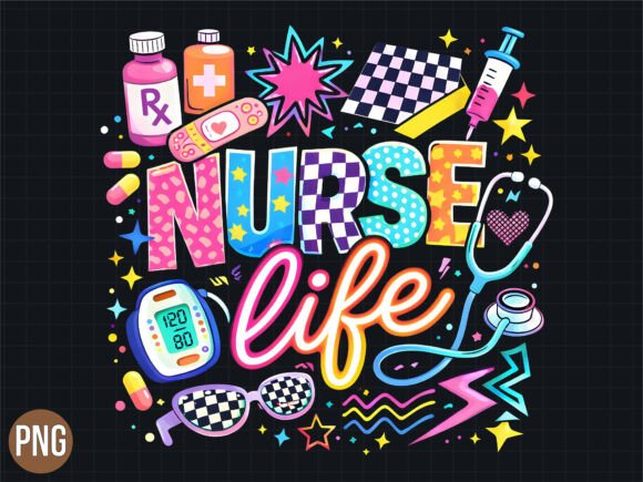 Download Retro 90s Nurse Life Doodle PNG T-SHIRT - Png Collection