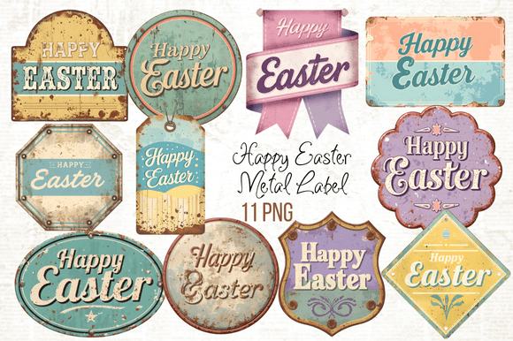 Download Happy Easter Metal Label Printable PNG - Printable Collection