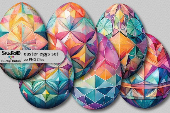 Download Watercolor Eggs Clipart Set - Geometric - Watercolor eggs clipart Collection