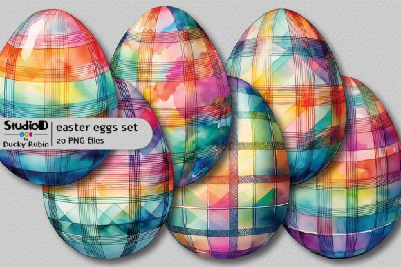 Download Watercolor Eggs Clipart Set - Plaid - Watercolor eggs clipart Collection
