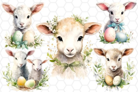 Download Cute Easter Lamb Watercolor Cliparts PNG - Png Collection