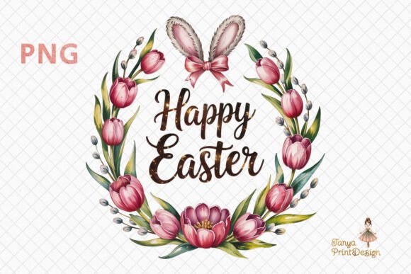Download Floral Easter Wreath with Bunny Ears PNG - Png Collection