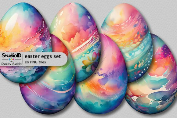 Download Colorful Watercolor Eggs Clipart Set - Watercolor eggs clipart Collection