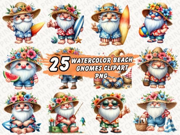 Download Watercolor Beach Gnomes PNG Bundle - Png Collection