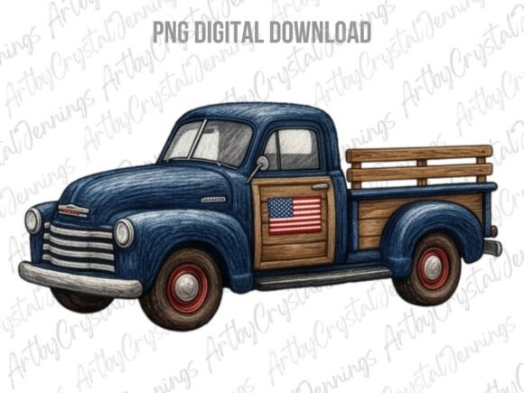 Download Patriotic Blue Vintage Truck PNG - Png Collection