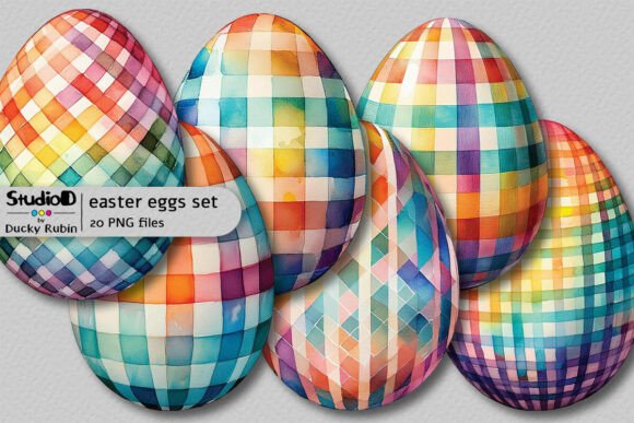 Download Watercolor Eggs Clipart Set - Gingham - Watercolor eggs clipart Collection