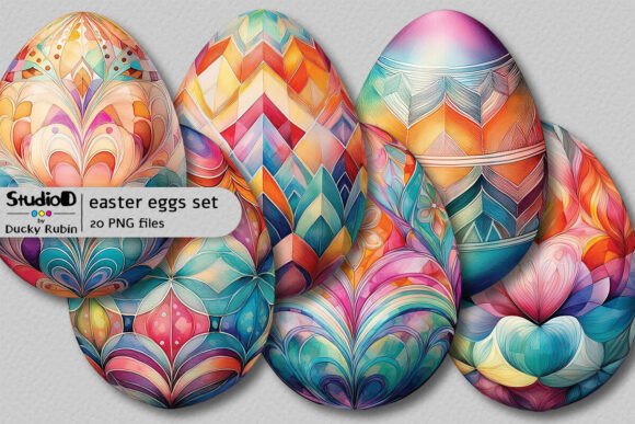 Download Decorated Watercolor Eggs Clipart Set - Watercolor eggs clipart Collection