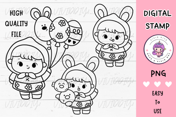 Download Easter Bunny Girl Digi Stamp Kawaii Png2 - Png Collection