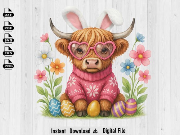 Download Floral Highland Cow Easter PNG File - Png Collection