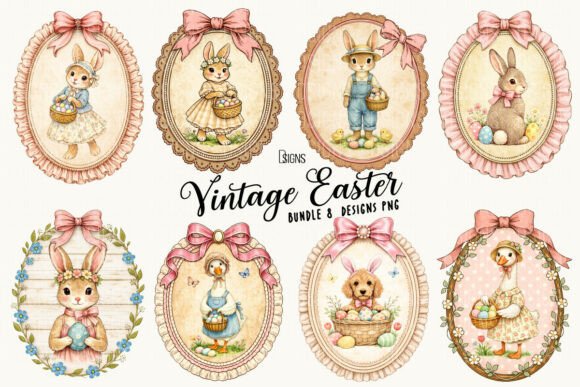 Download Vintage Easter Bunny Clipart Png Bundle - Png Collection