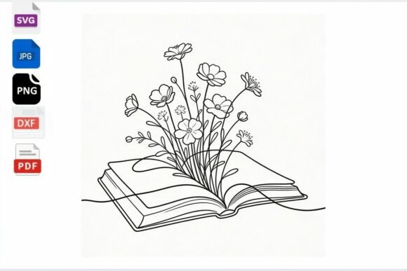 Download Open Book Flowers Line Art SVG PNG DXF - Premium Resources