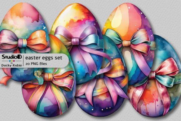 Download Watercolor Eggs Clipart Set - Ribbon Bow - Watercolor eggs clipart Collection