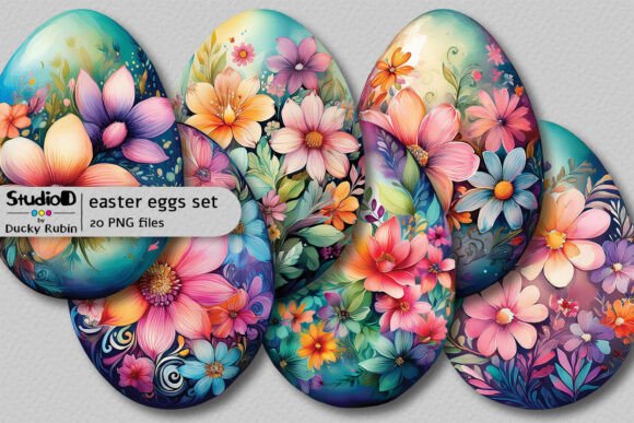 Download Watercolor Eggs Clipart Set - Floral - Watercolor eggs clipart Collection
